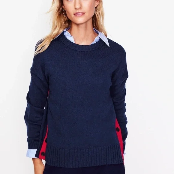 Boden Navy Sweater with Red Side Panels - Picture 1 of 4
